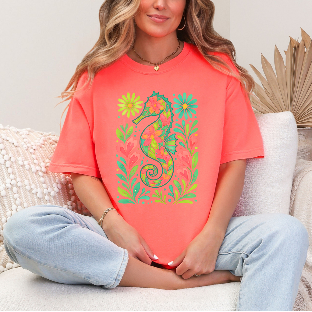 Seahorse Floral Graphic Tee